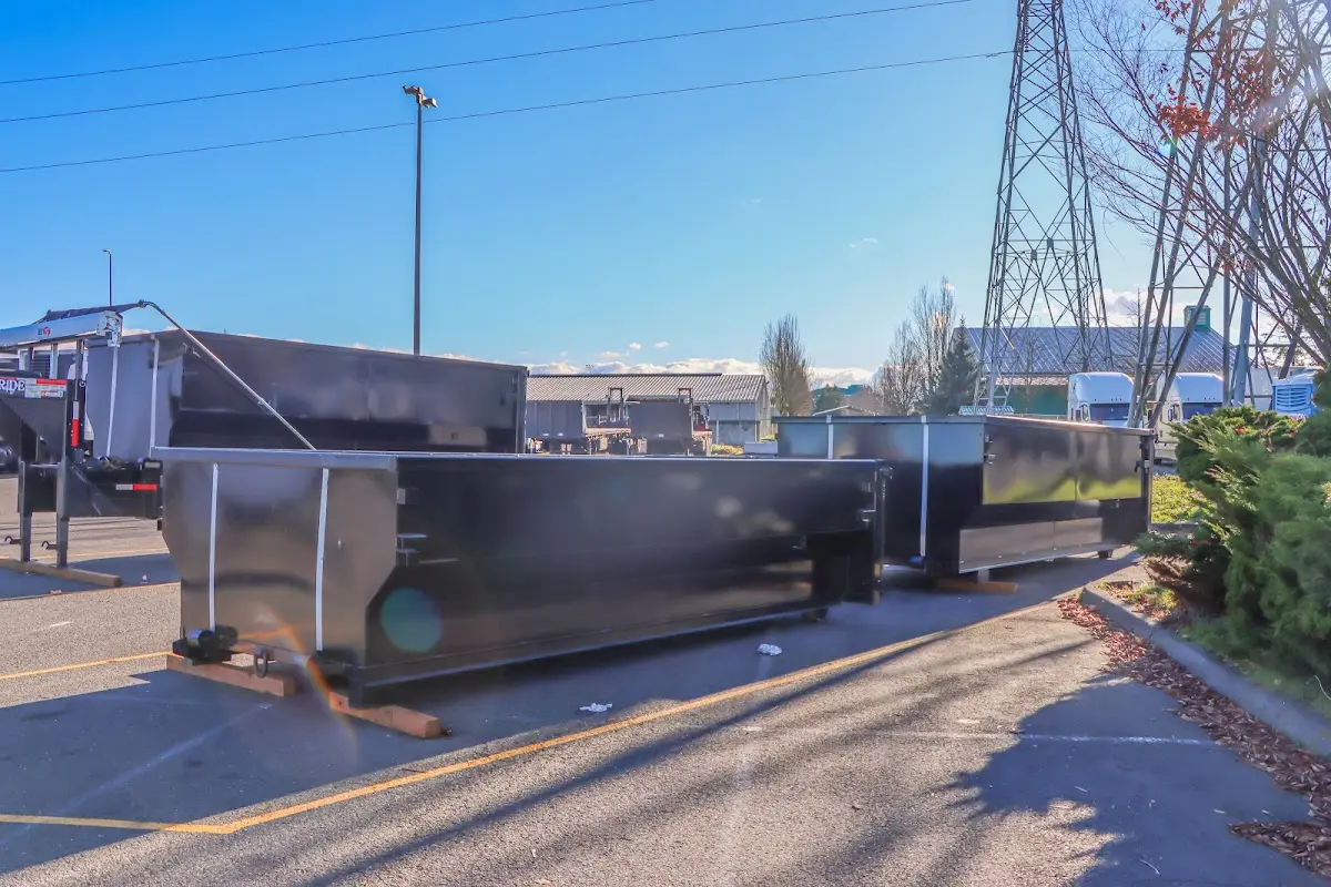 Roll-off dumpster ready for waste disposal at job site for 2 Yard Dumpster Rental in Norristown